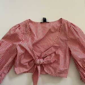 Red Striped Tie Crop Top